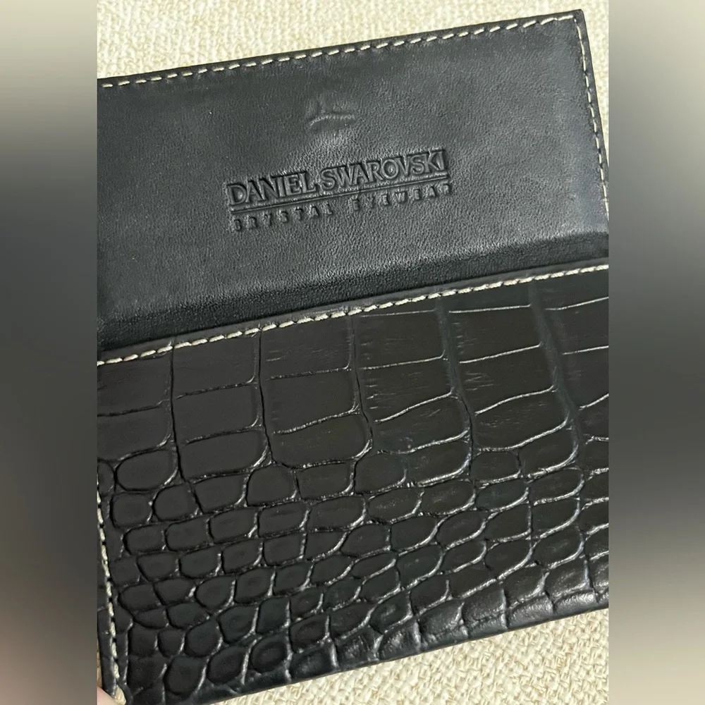 Daniel Swarovski Black Croc-Embossed Leather Wallet with Crystal EUC